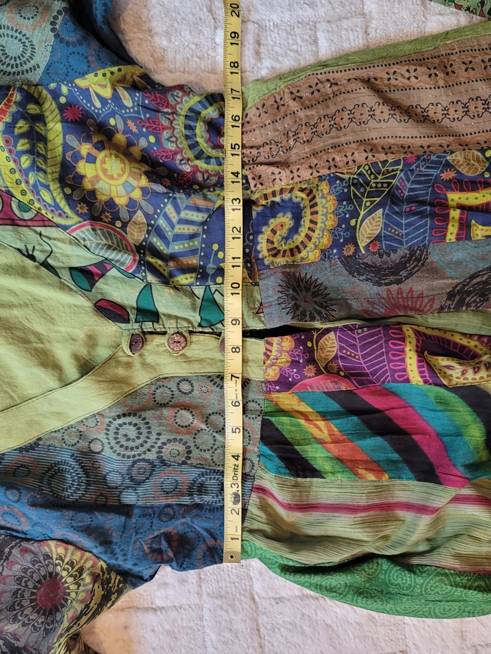 ARATTA 100% Cotton Patchwork Bohemian Bell Sleeve Duster Dress Green Size M / L - Picture 9 of 12